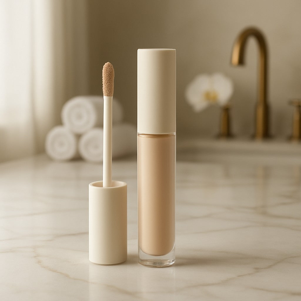 Concealer Contour Stick by GECOMO — product styled on a pale marble bathroom vanity