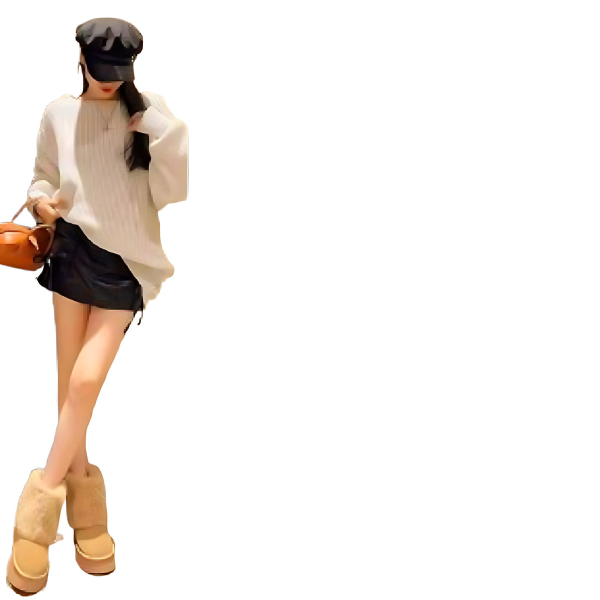 Khaki fleece-lined winter snow boots on a model, chunky platform soles and fold-over faux-fur cuffs